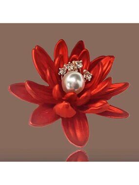 Red Floral Pearl Brooch